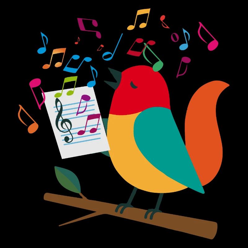 Singing Bird with Colorful Notes – Musical Motif