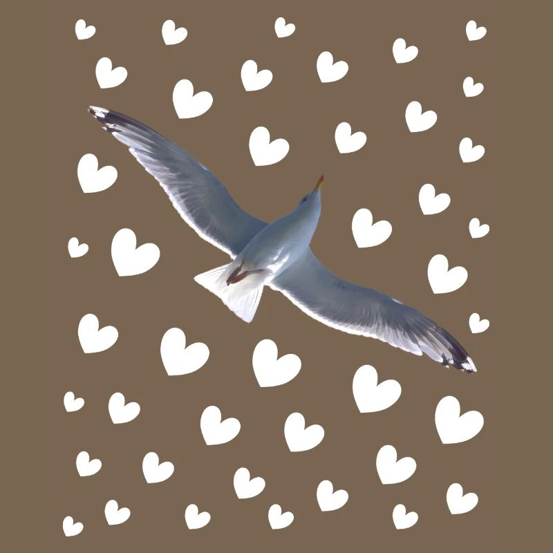 Seagull with hearts Seagull flight with heart pattern
