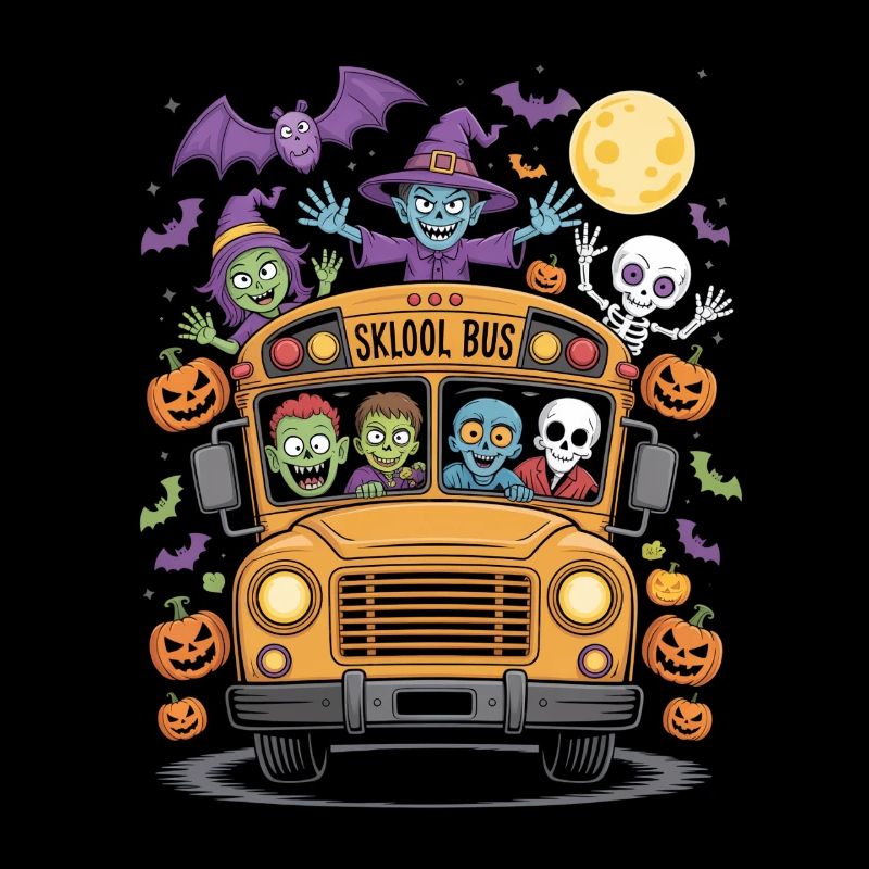 Halloween Sklool Bus Monster Class With Zombies