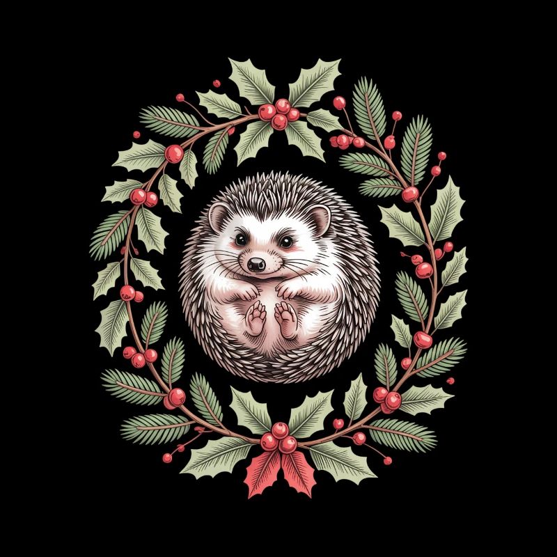 Hérisson de Noël en couronne de houx