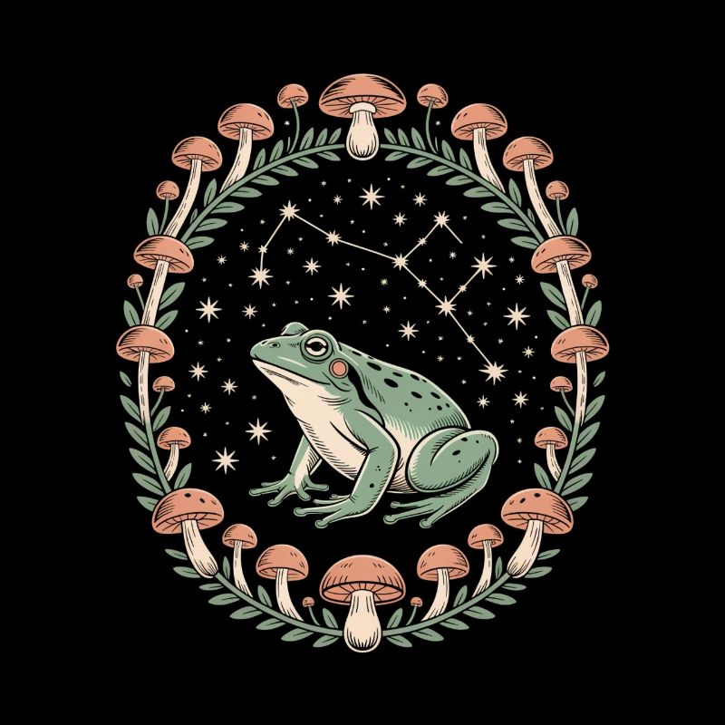 Frog and mushrooms starry sky