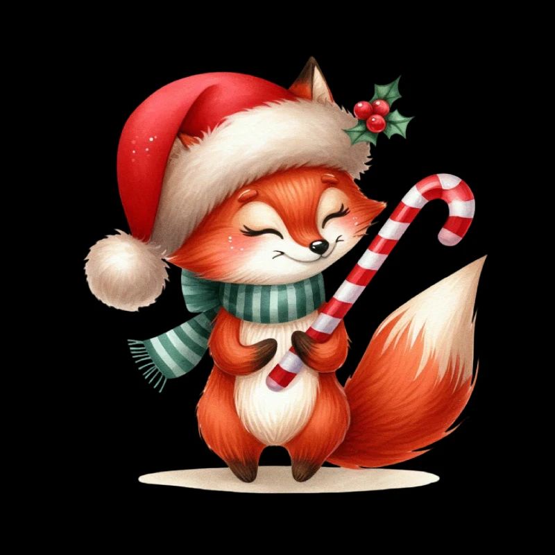 Renard festif avec canne d’orge d’orge