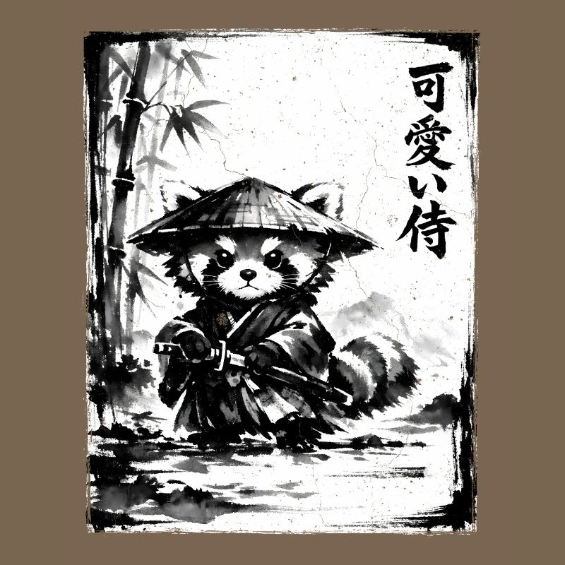 Dessin à l’encre de samouraï Red Panda Sumi-e
