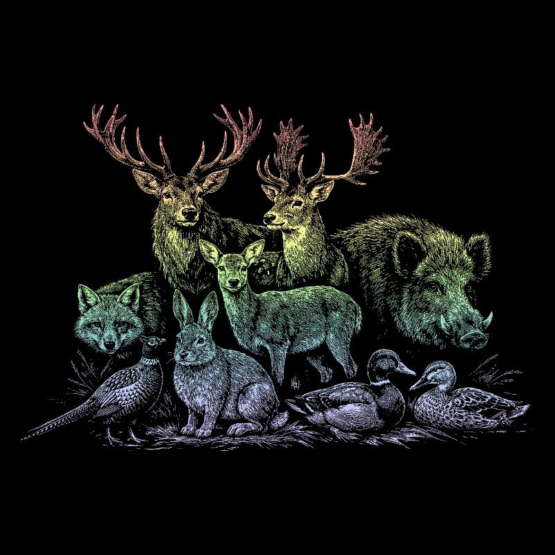 Troupeau de cerfs dans l’arc-en-ciel