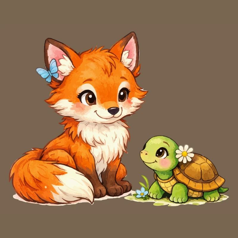 Fox and a cute turtle