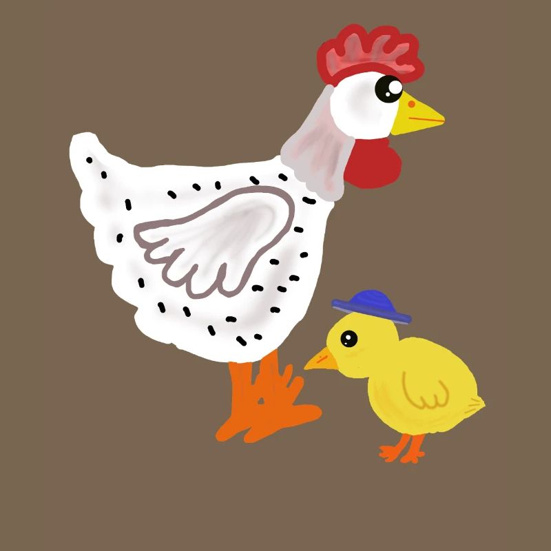 Colored chicken with chicks Easter children