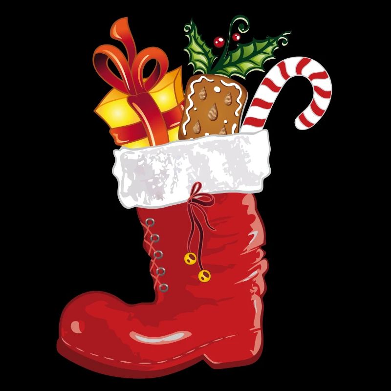 Santa Claus boot with sweets and gift.