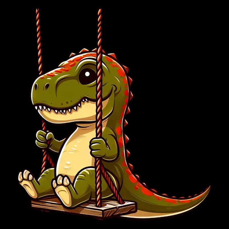 T-Rex pensif sur la balançoire du terrain de jeu