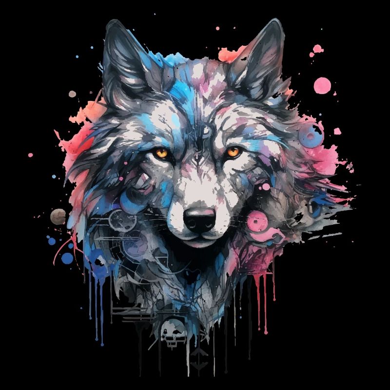 Wolf Design Tête de loup aux couleurs vives Wolf Pack