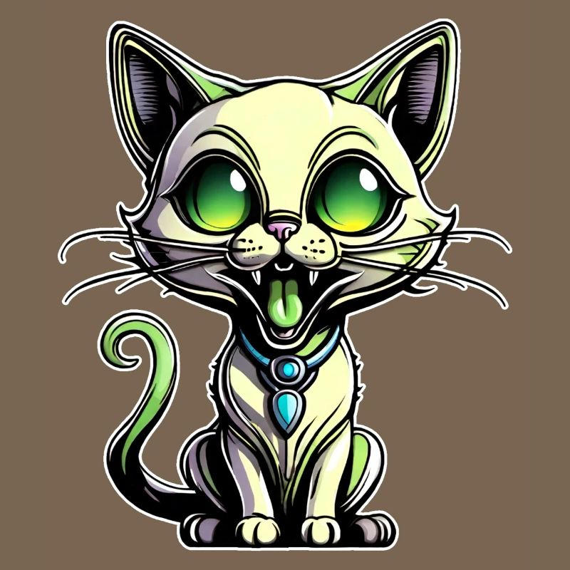 Chat extraterrestre vert mignon