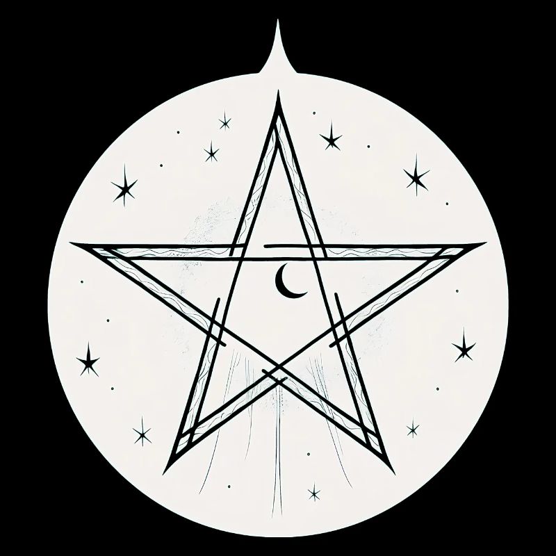 Magic pentagram with stars and moon