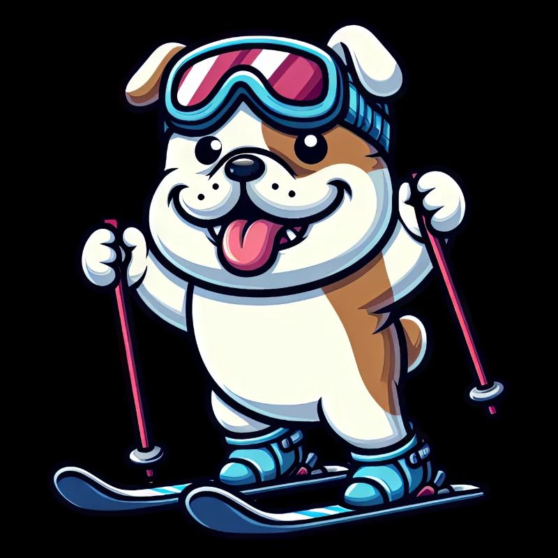 Bouledogue à skis - vacances d’hiver dans un style comique