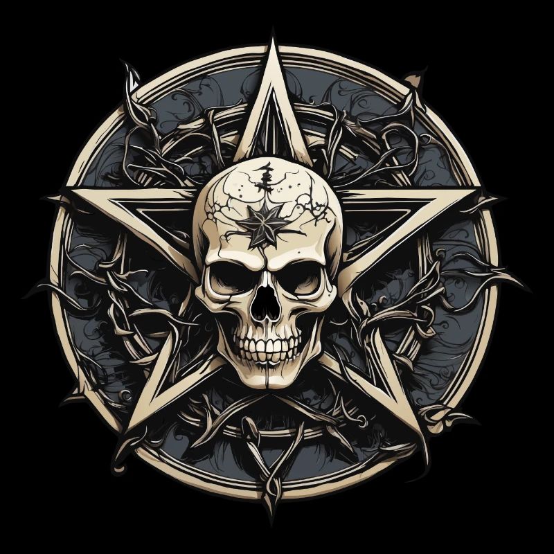 Crâne avec pentagramme de style gothique