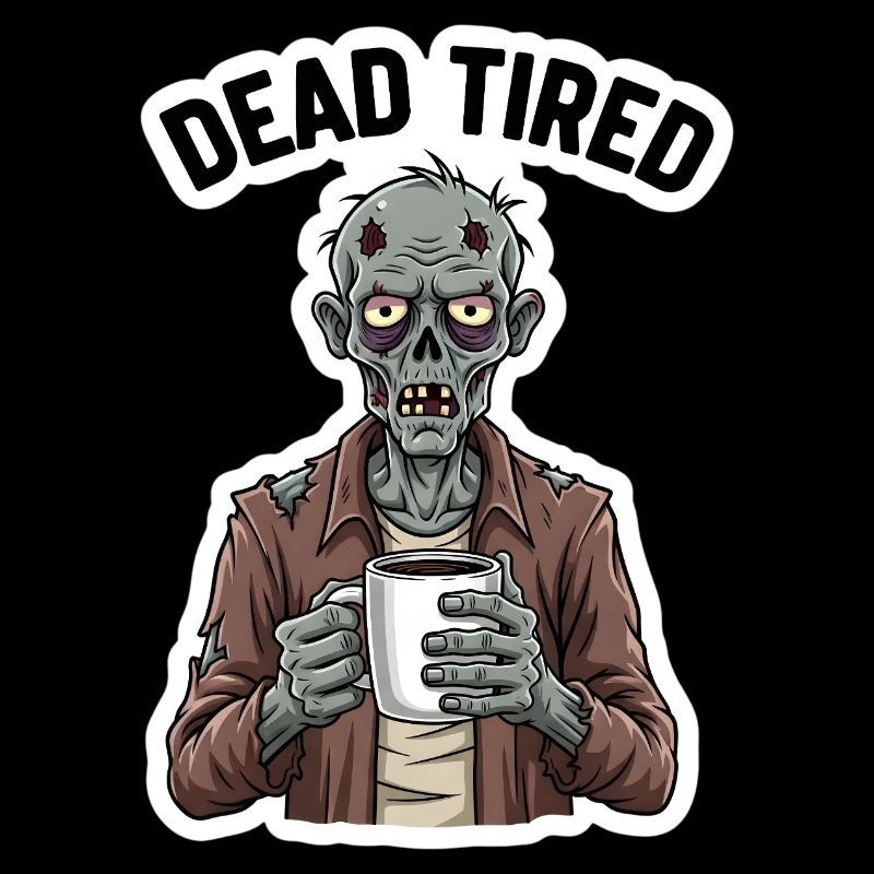 Dead Tired Funny Zombie with Coffee Mug