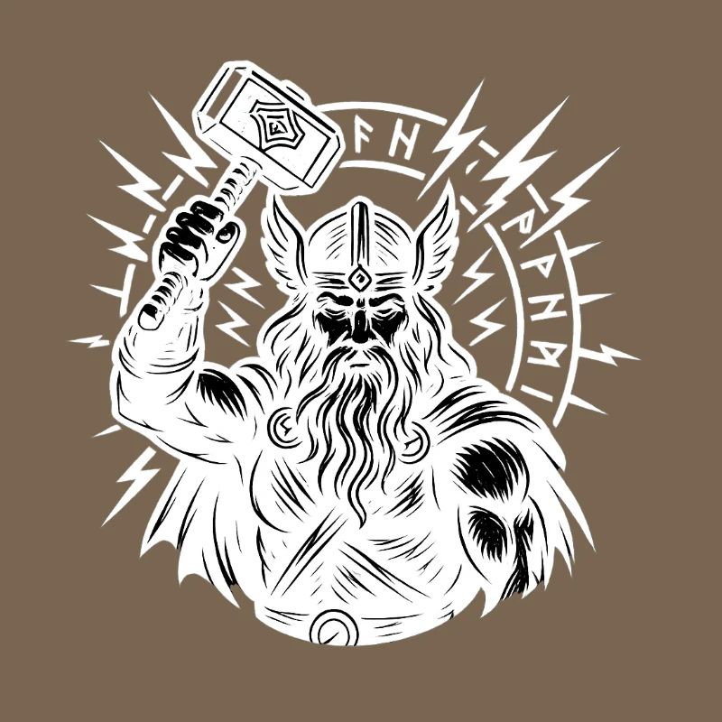 Odin with Thorhammer Lightning Rune Circle Mjölnir