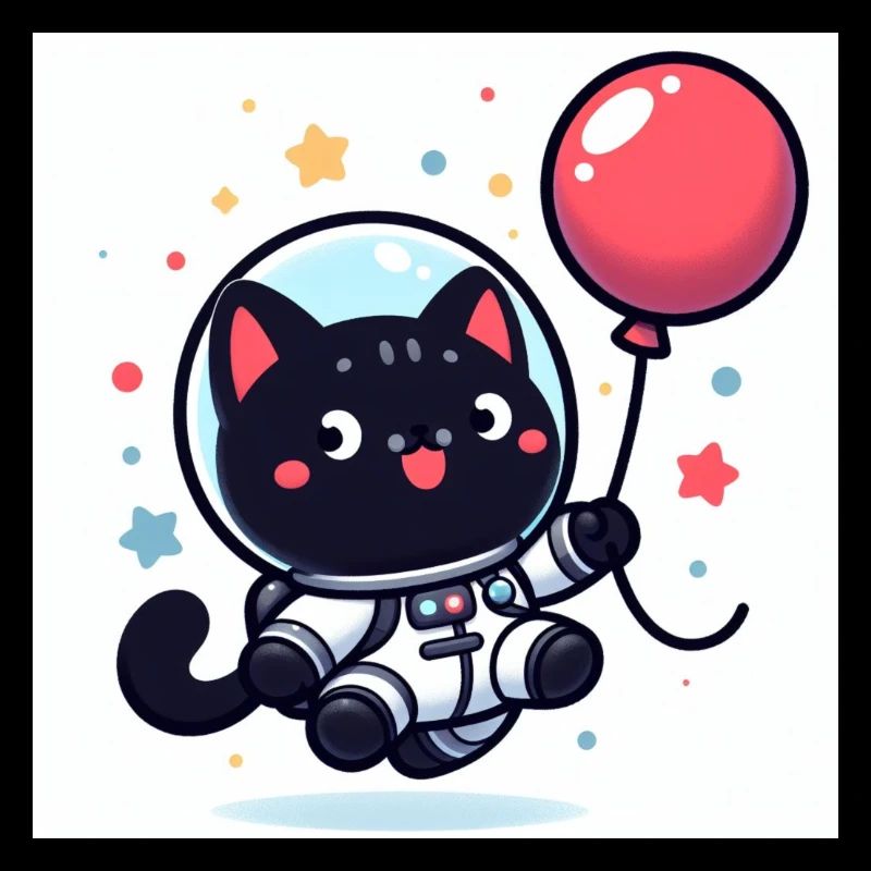 Chat mignon de l’espace en combinaison spatiale avec un ballon