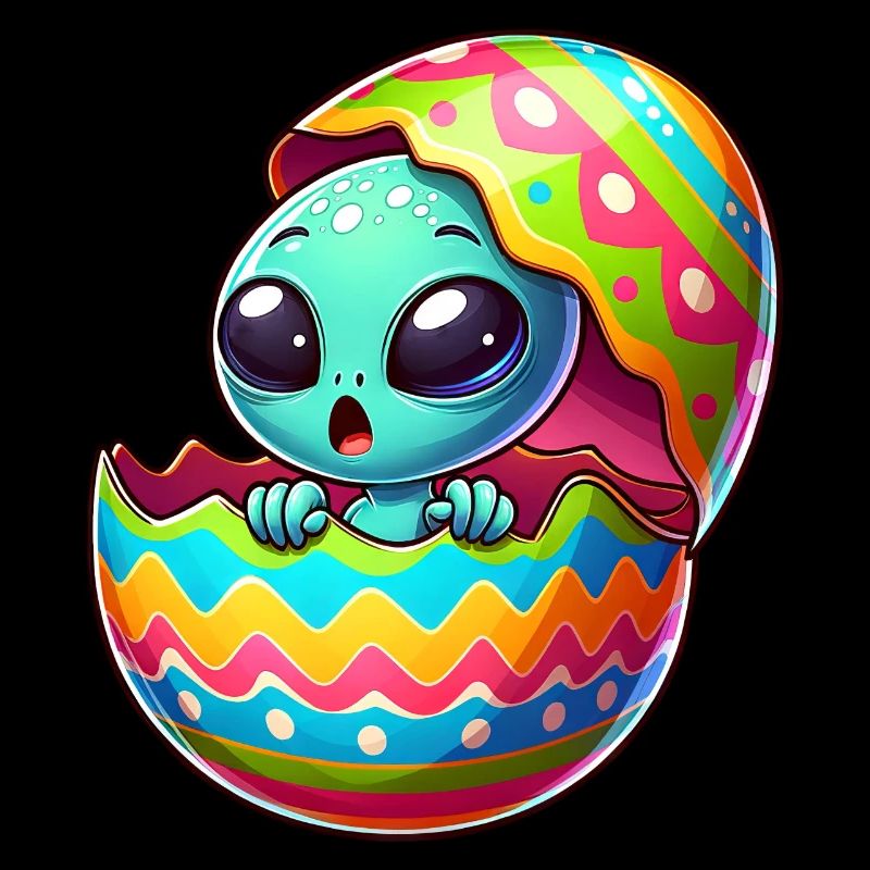 Colorful Alien Easter Egg Hatching Design