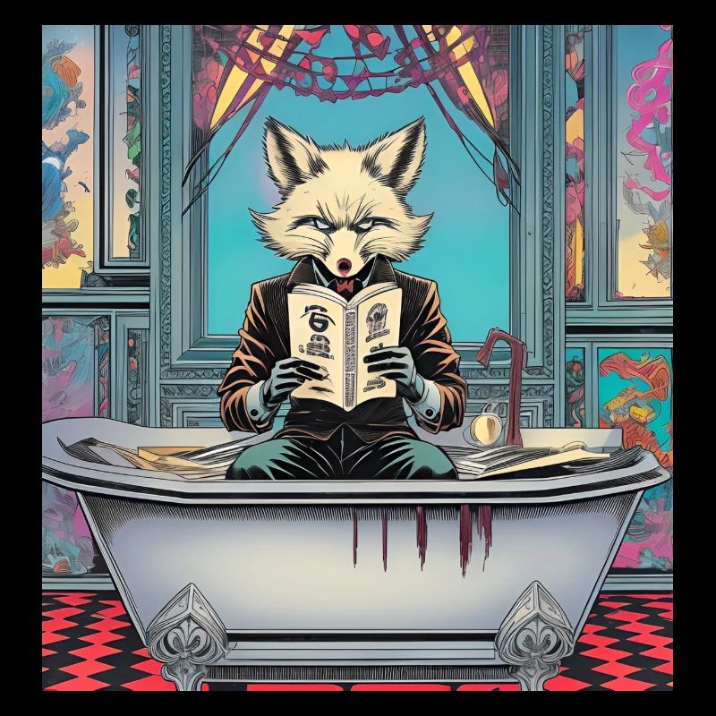 Fox,bathtub,book,reading fox