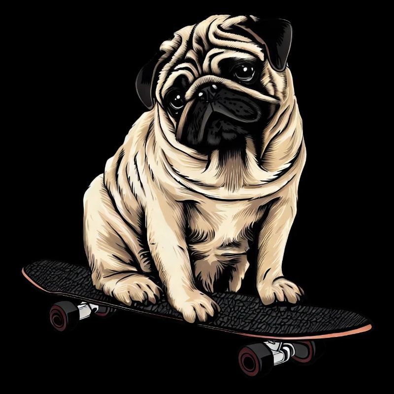 Pug on the skateboard: cute rolling fun