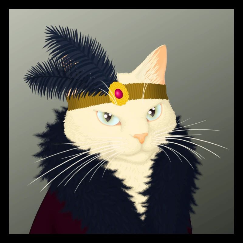 Gorgeous white cat queen with 20s boa and feathers