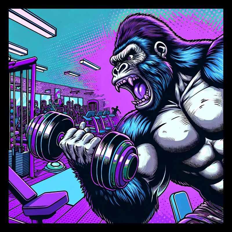 Gorilla with dumbbell, monkey, training, fitness,