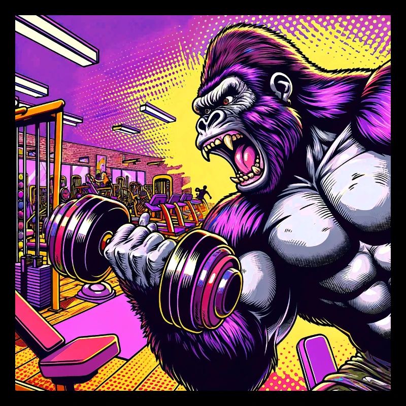 Gorilla with dumbbell, monkey, training, fitness,