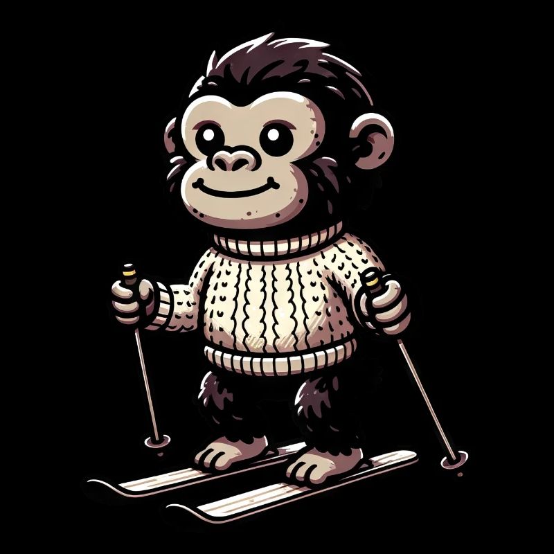 Cute monkey skiing in winter -