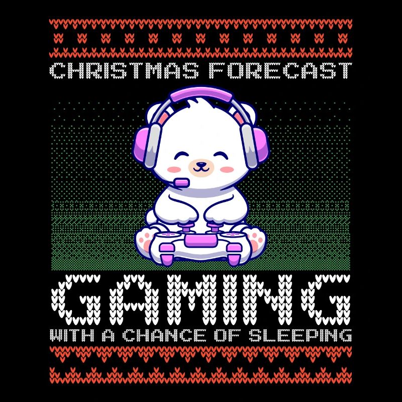 Funny Christmas Forecast Gaming Polar Bear Ugly Xmas