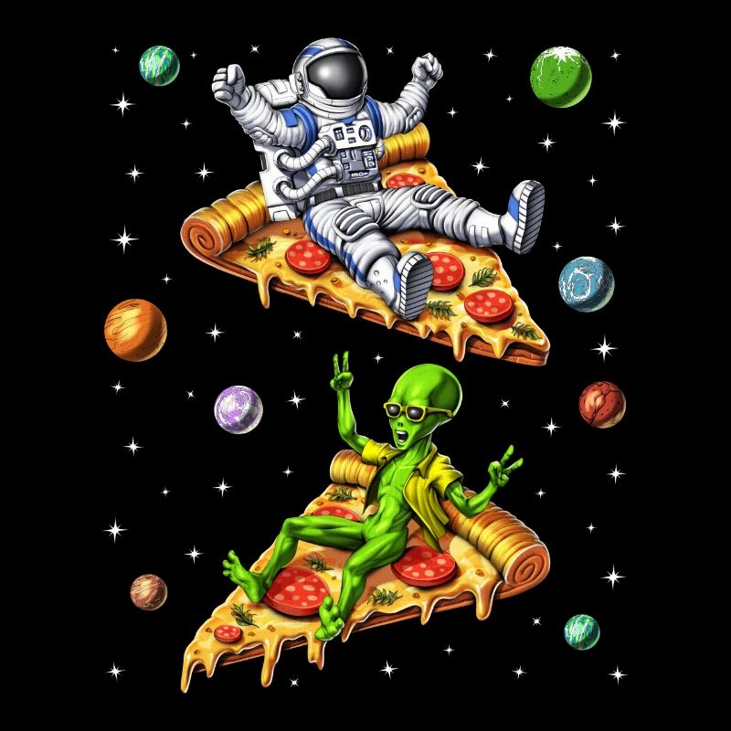 Astronaute Et Alien Équitation Pizza