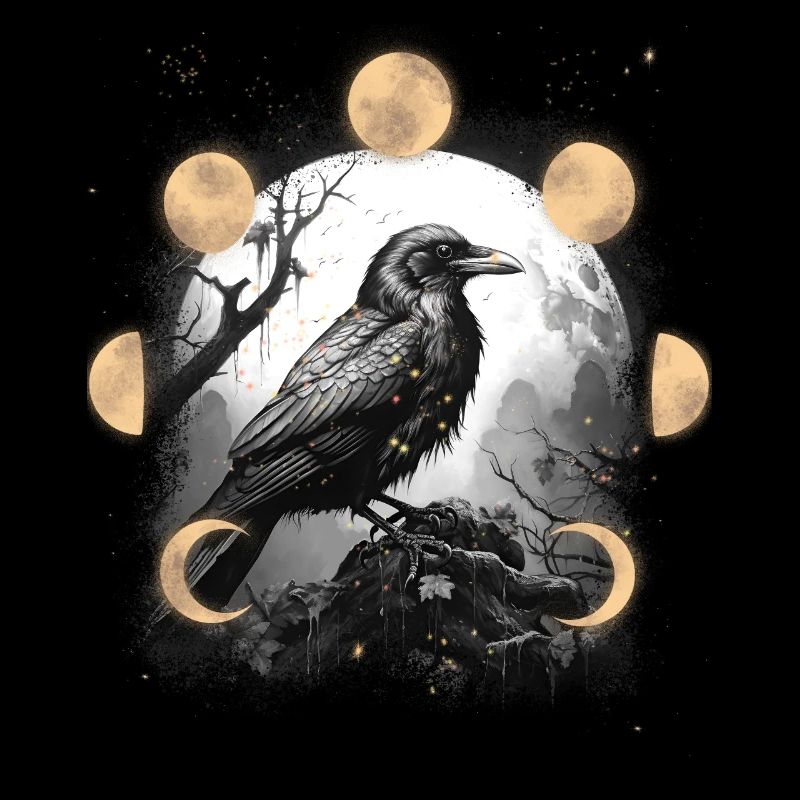 Halloween Ravens Crows Moon Phases Raven Crow