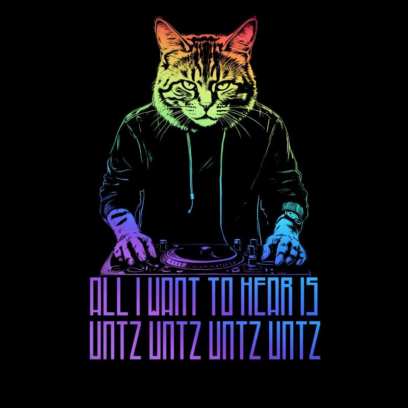 Disco Cat Hardcore Rave Music Raver, EDM DJ