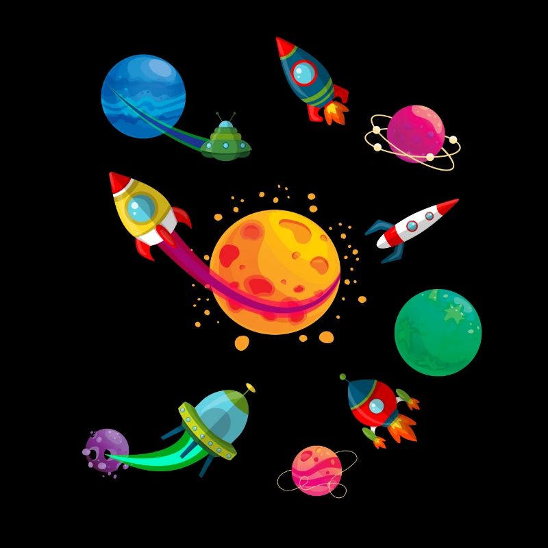 Fusées et planètes colorées dans l'espace pour les enfants