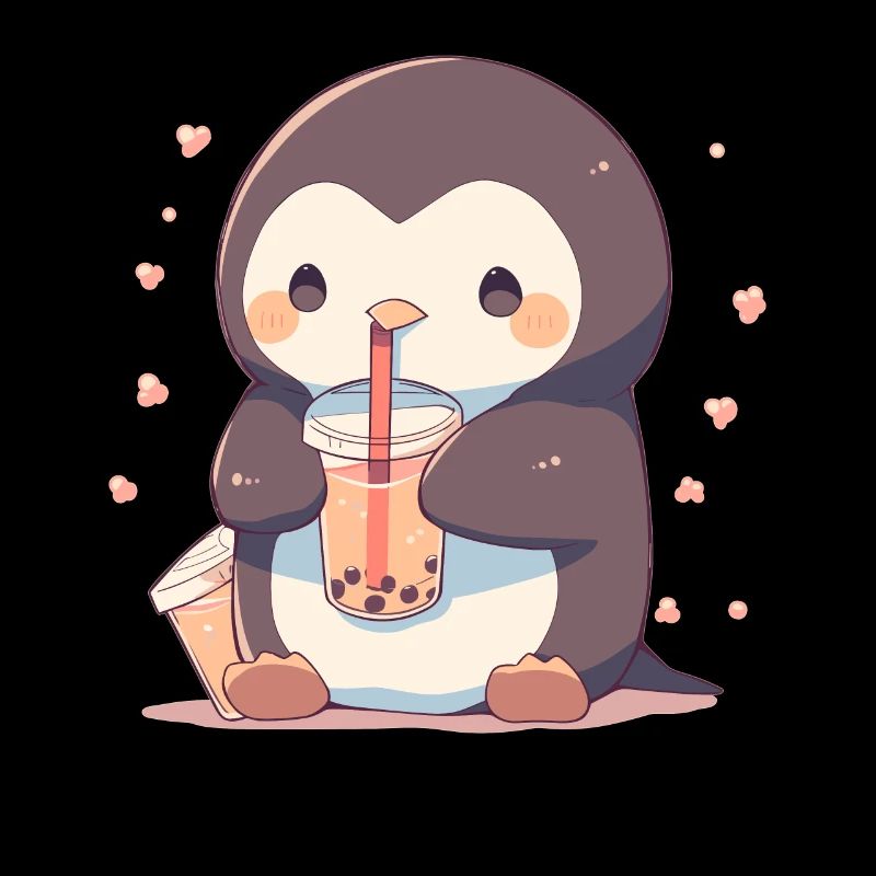 Kawaii Pingouin boit Boba Bubble Tea Chibi