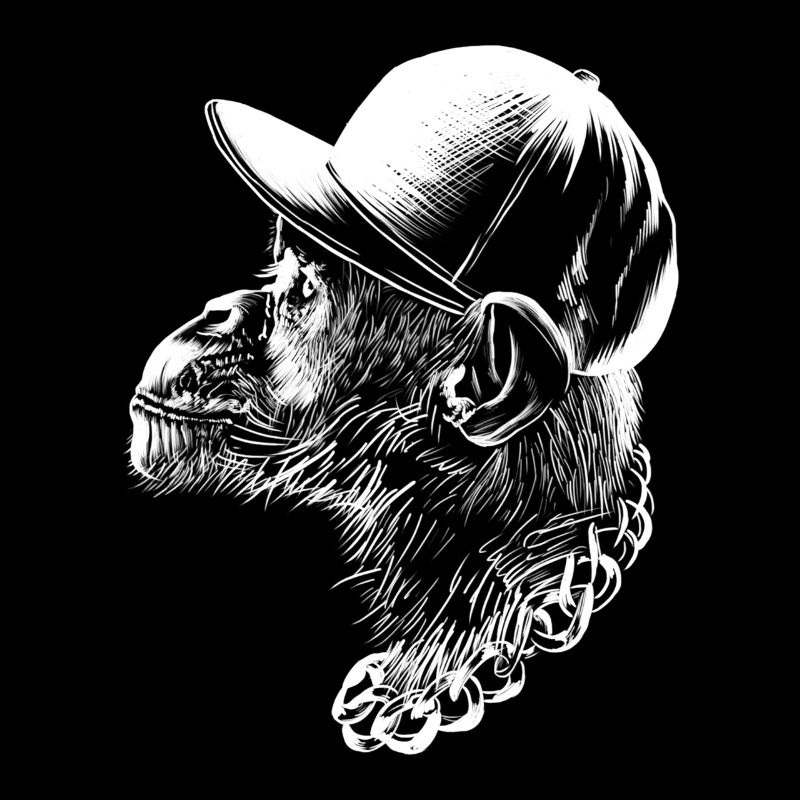 Cool Thug Monkey Head With Cap And Necklace Funny