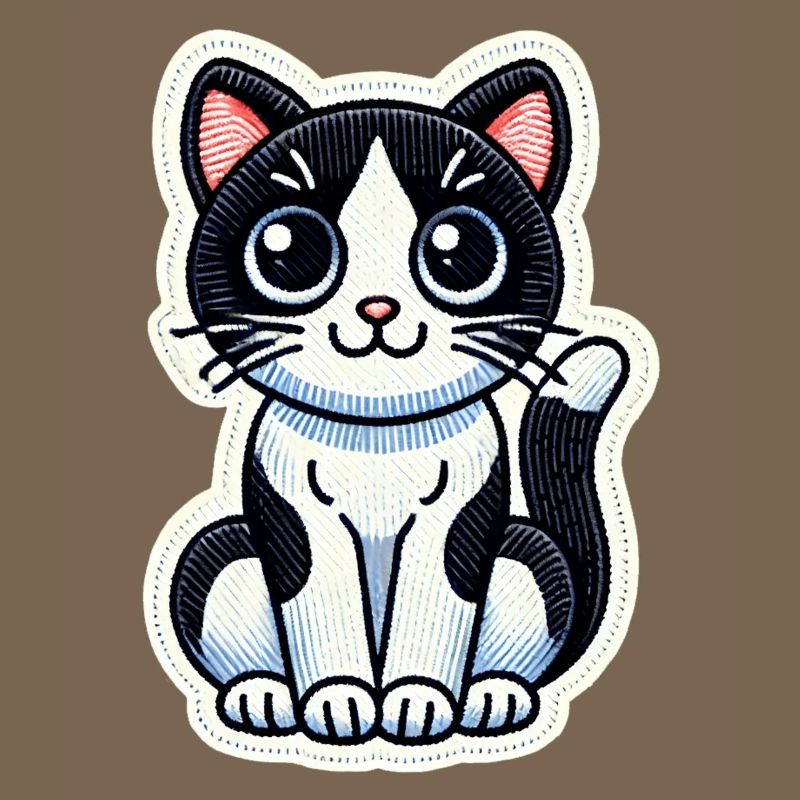 Cute Black & White Cat is sitting nicely / Patch