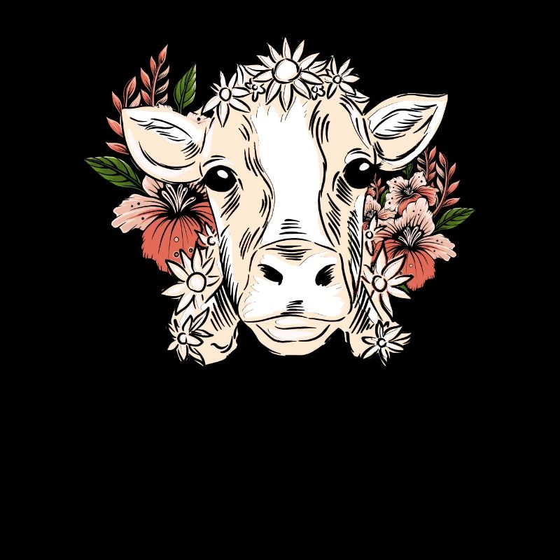 Cow with floral wreath floral pattern