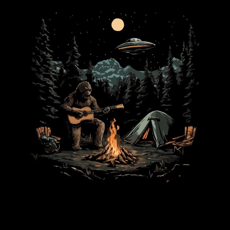 Adventure campfire with UFO and guitar player