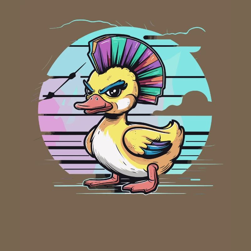 Punk duck avec mohawk arc-en-ciel devant