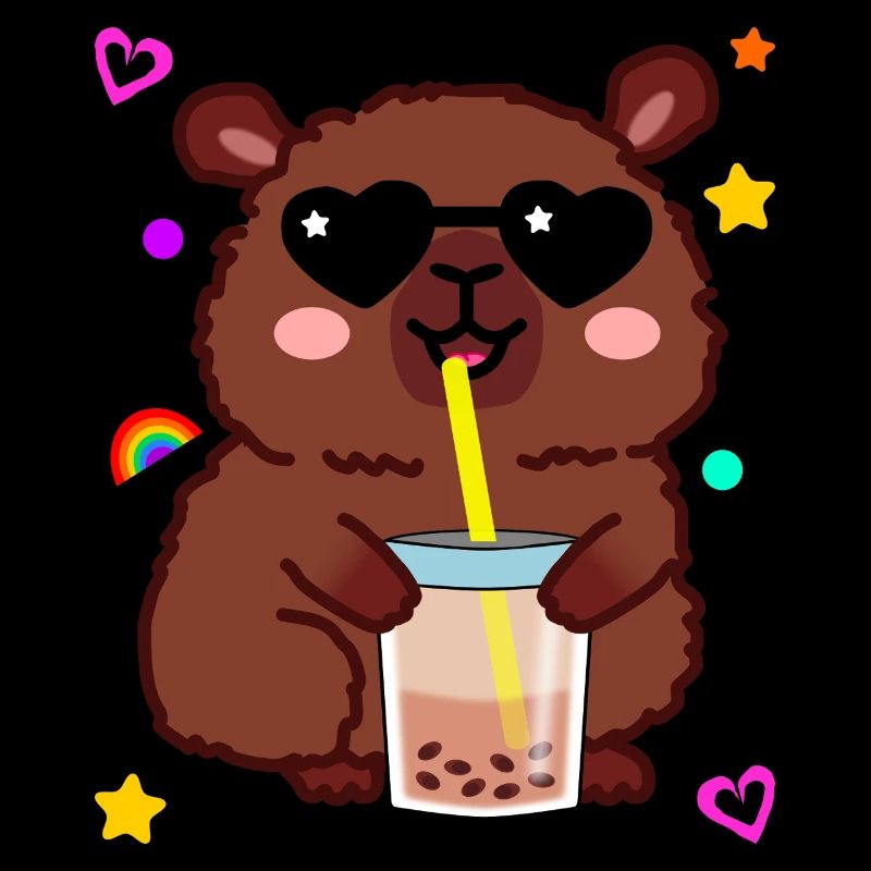 Kawaii Capybara with Bubble Tea Sunglasses