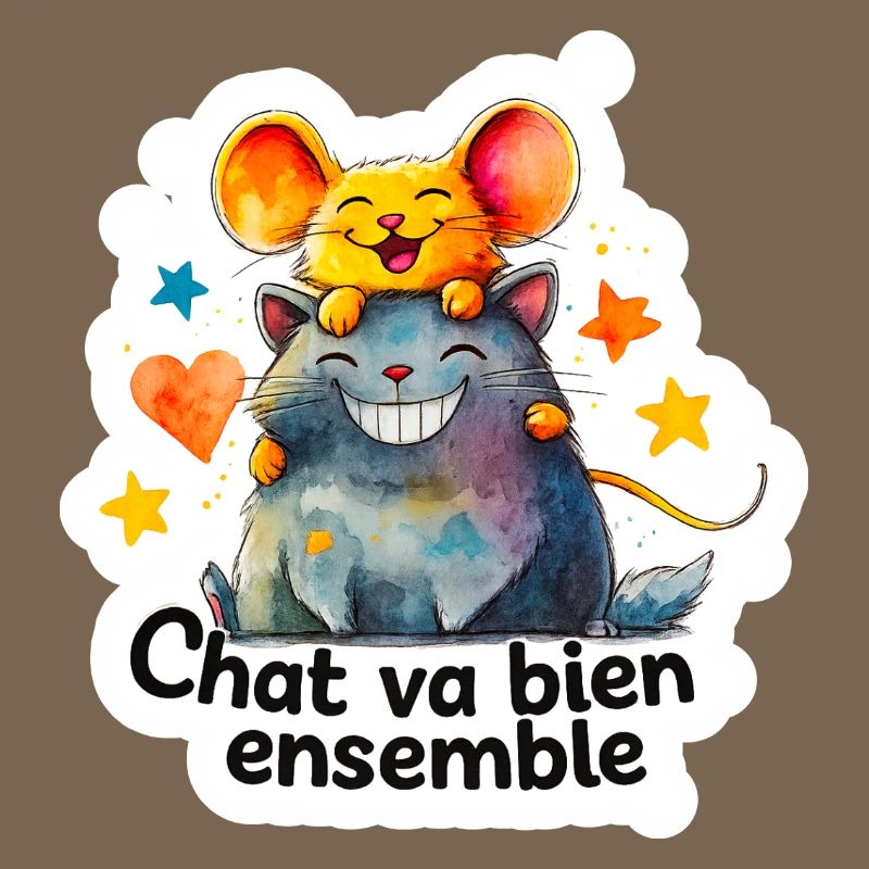 Chat et Souris Heureux Ensemble