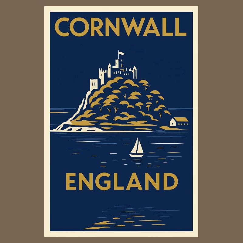 Cornwall, Angleterre – Affiche de voyage Art déco