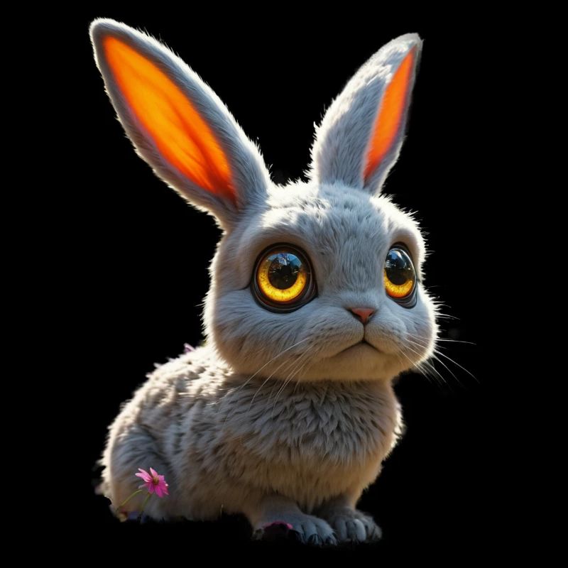 cute, big eye-shaped rabbit with bright eyes