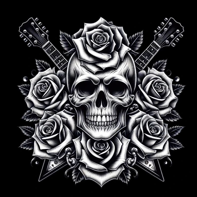 Harmonie éternelle : Crânes de guitare et roses