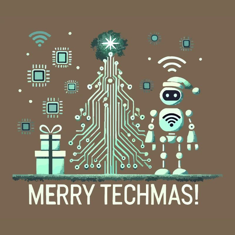 Merry Techmas - Robot and Circuit Christmas Tree