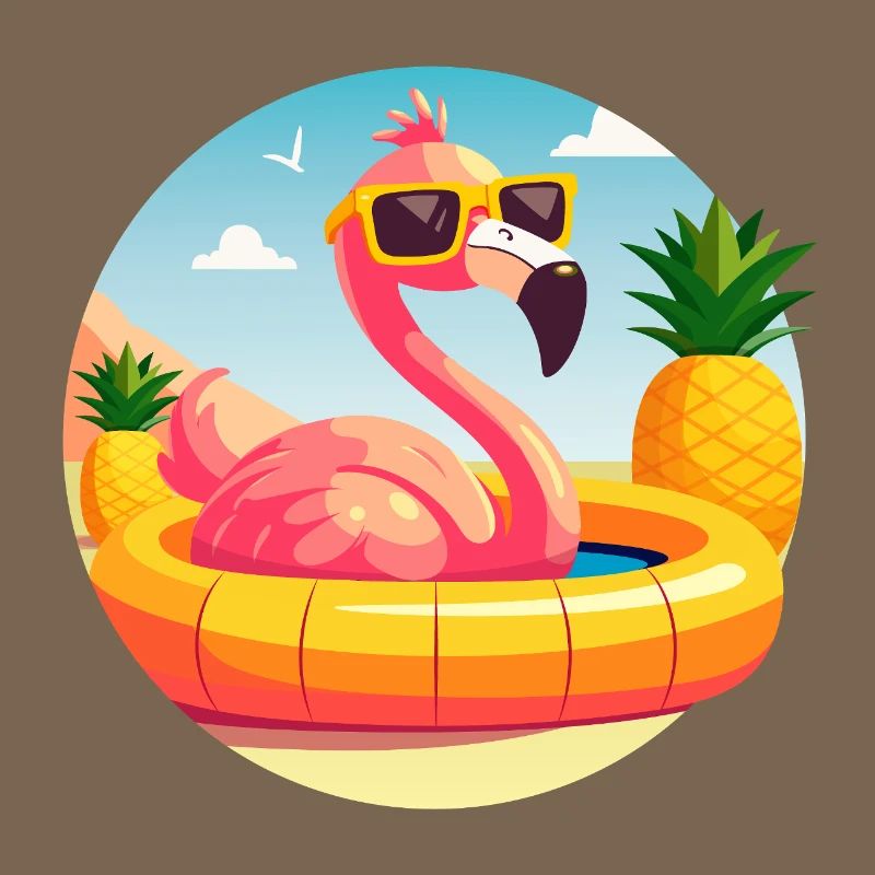 Flamingo and Pineapple Cute Vector Drawing