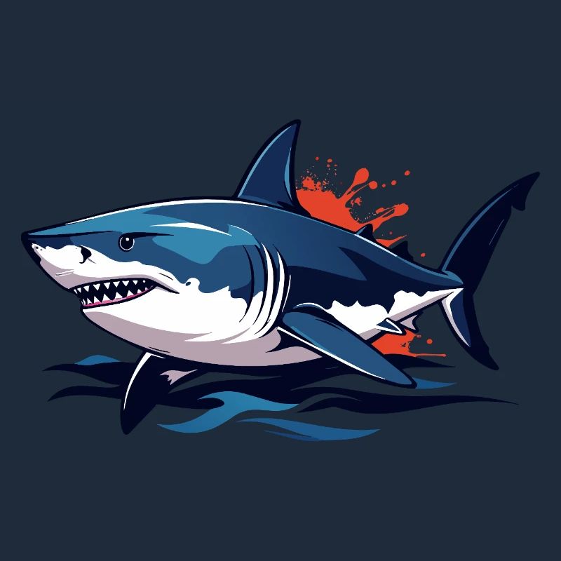 Requin bleu des profondeurs avec éclaboussures rouges Requin blanc