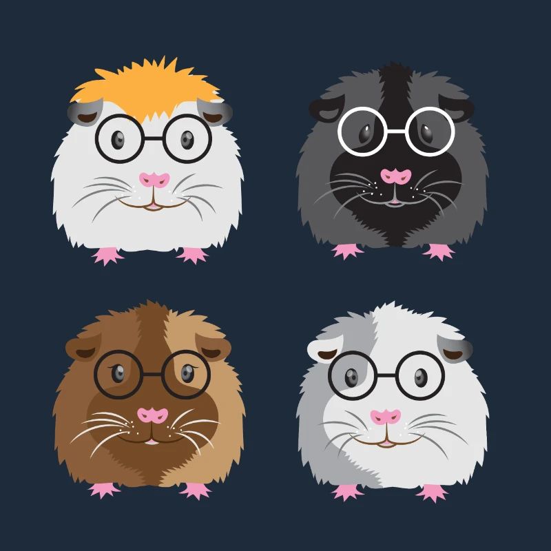 Quatre petits cochons d'Inde ringards avec des lunettes