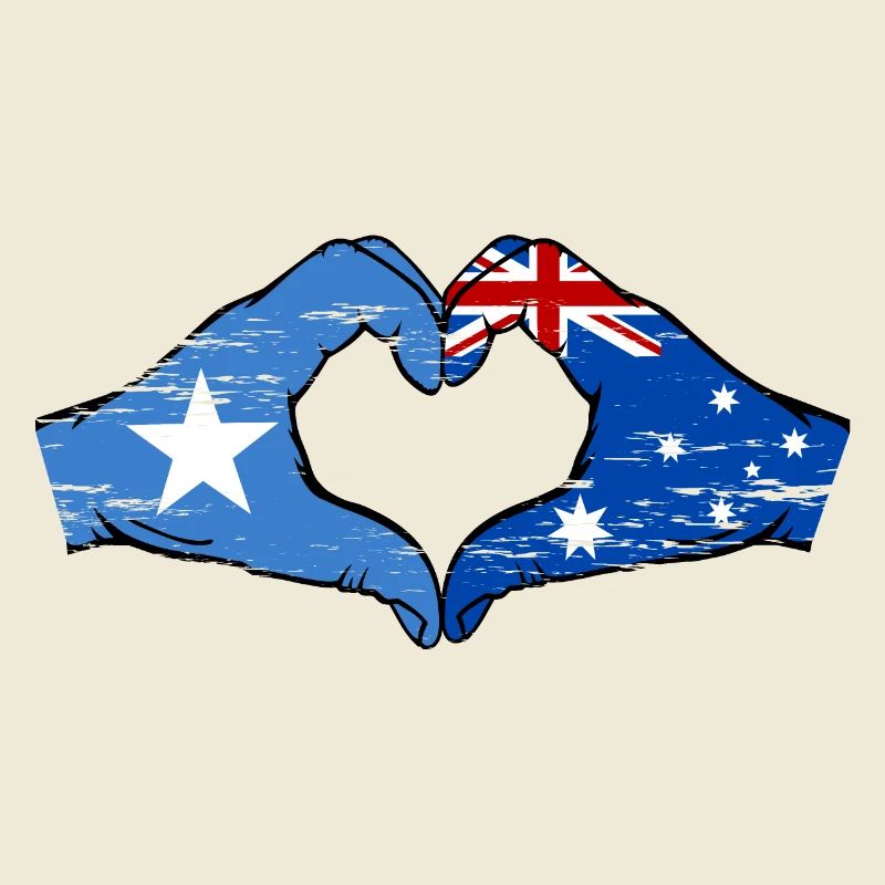 Somalie Australie drapeau mains forme de coeur utilisé