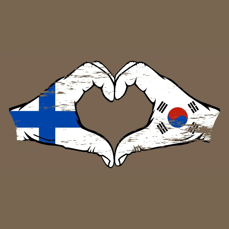 Finlande Corée du Sud drapeau mains forme de coeur utilisé