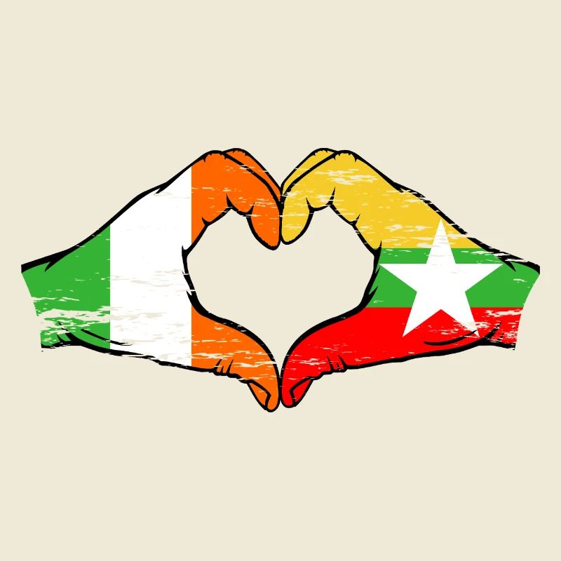 Irlande Myanmar drapeau mains forme de coeur utilisé